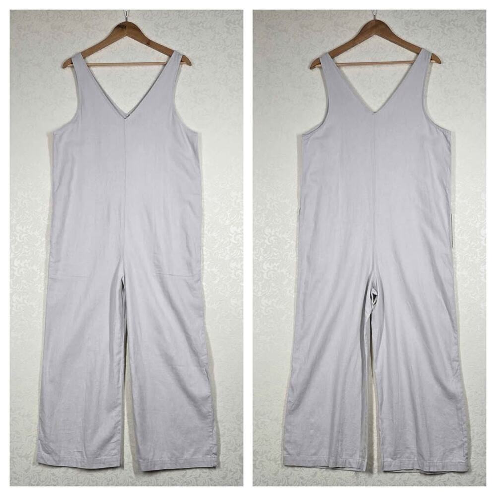 Universal Thread Linen Blend Wide Leg V-Neck Jumpsuit sz M Cream Natural NWT